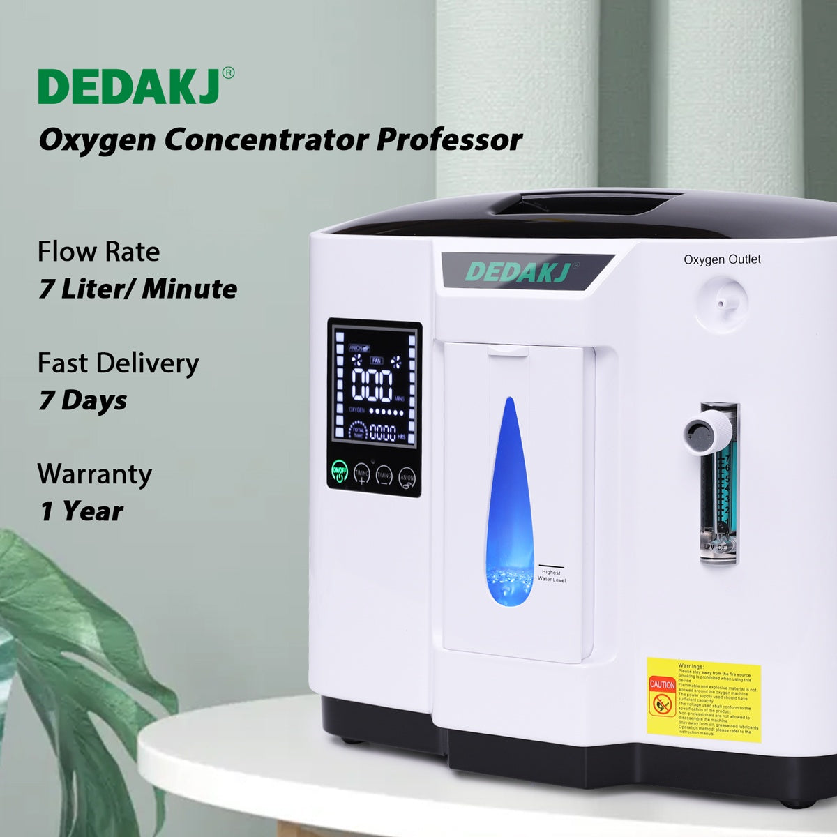 Concentrador de oxígeno médico doméstico DEDAKJ DE-1A Mini generador de oxígeno Flujo continuo 7L Concentrador de oxígeno 93% Concentración de oxígeno