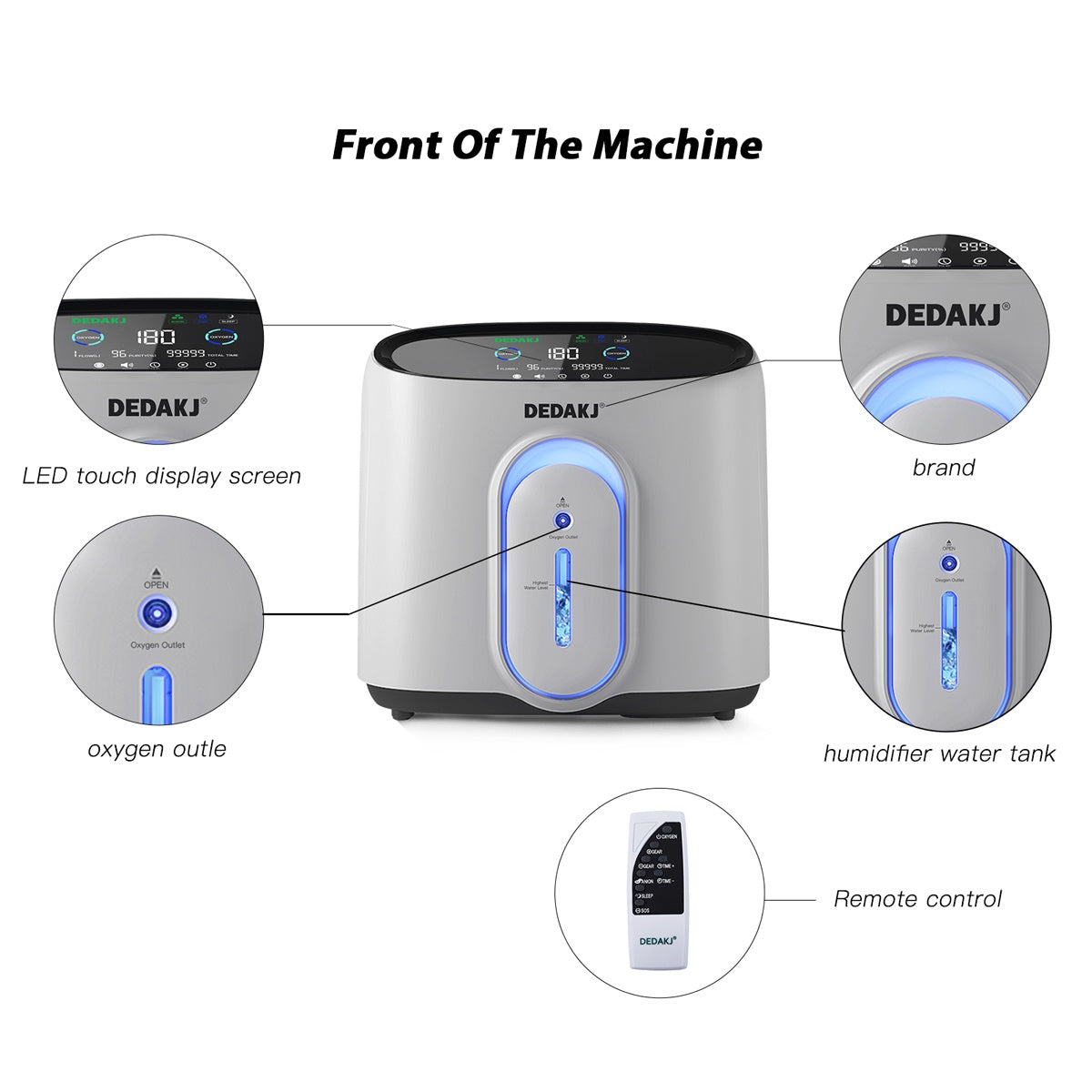 Home Personal Use O2 Generator Portable Oxygen Generator DEDAKJ 8L 93% Oxygen Concentration Adjustable Oxygen Generator Machine