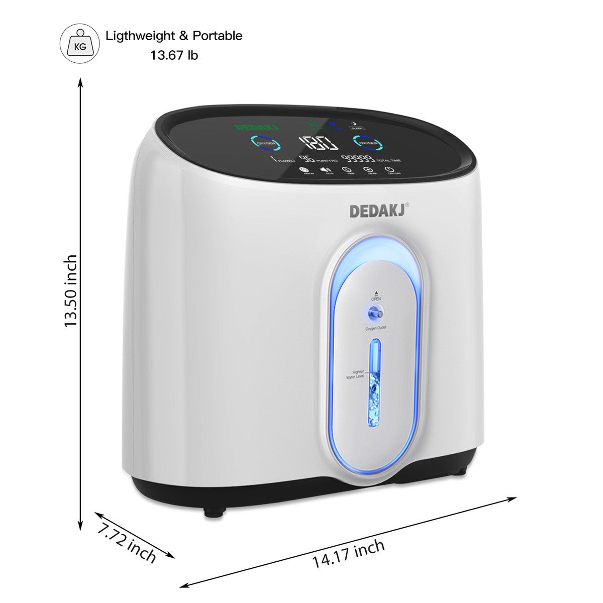 Concentrador de oxígeno deDakj 1-8L/min ajustable 24 horas flujo continuo 93% Generador de concentrador de oxígeno Bajo ruido ≤45db DE-Q1W