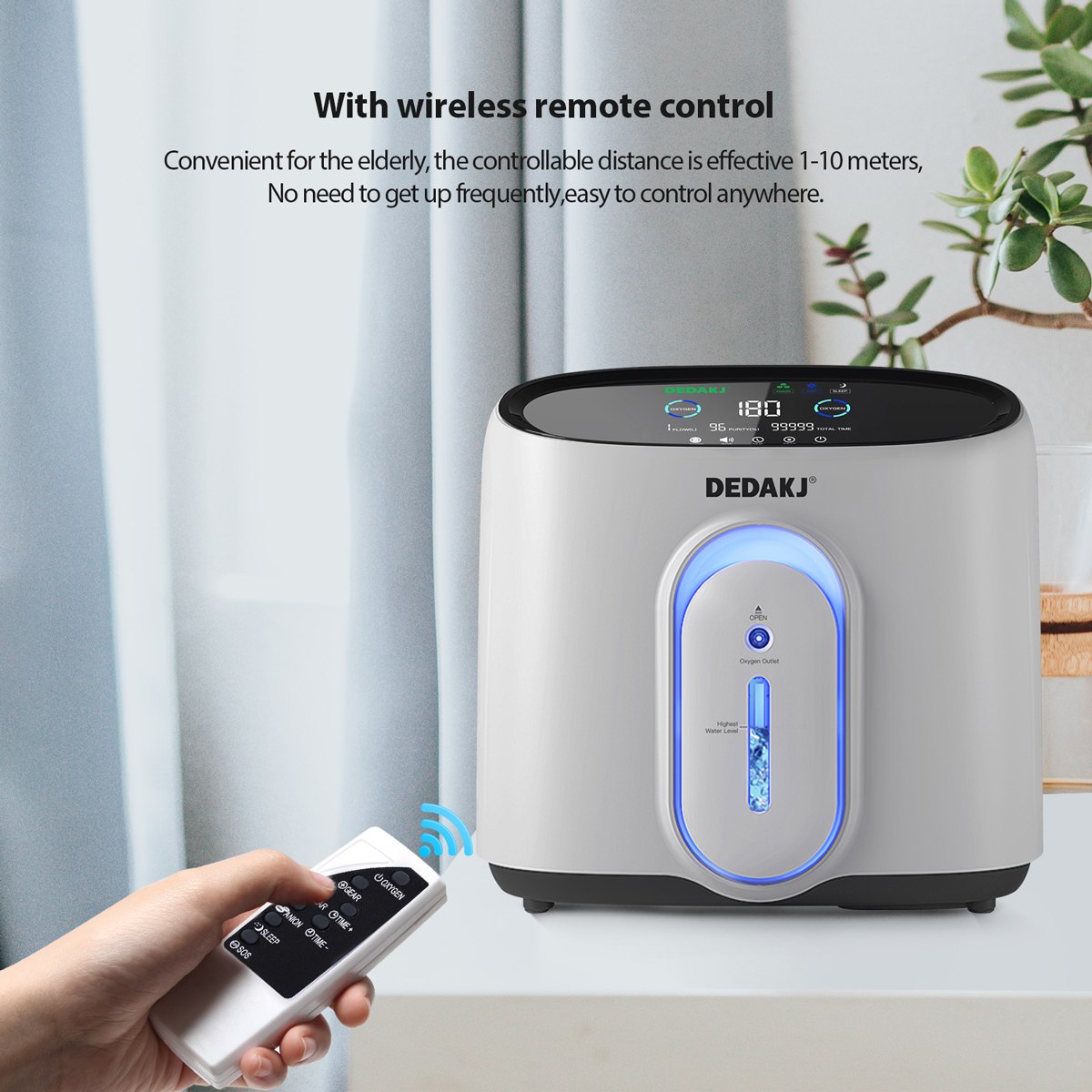 Concentrador de oxígeno deDakj 1-8L/min ajustable 24 horas flujo continuo 93% Generador de concentrador de oxígeno Bajo ruido ≤45db DE-Q1W