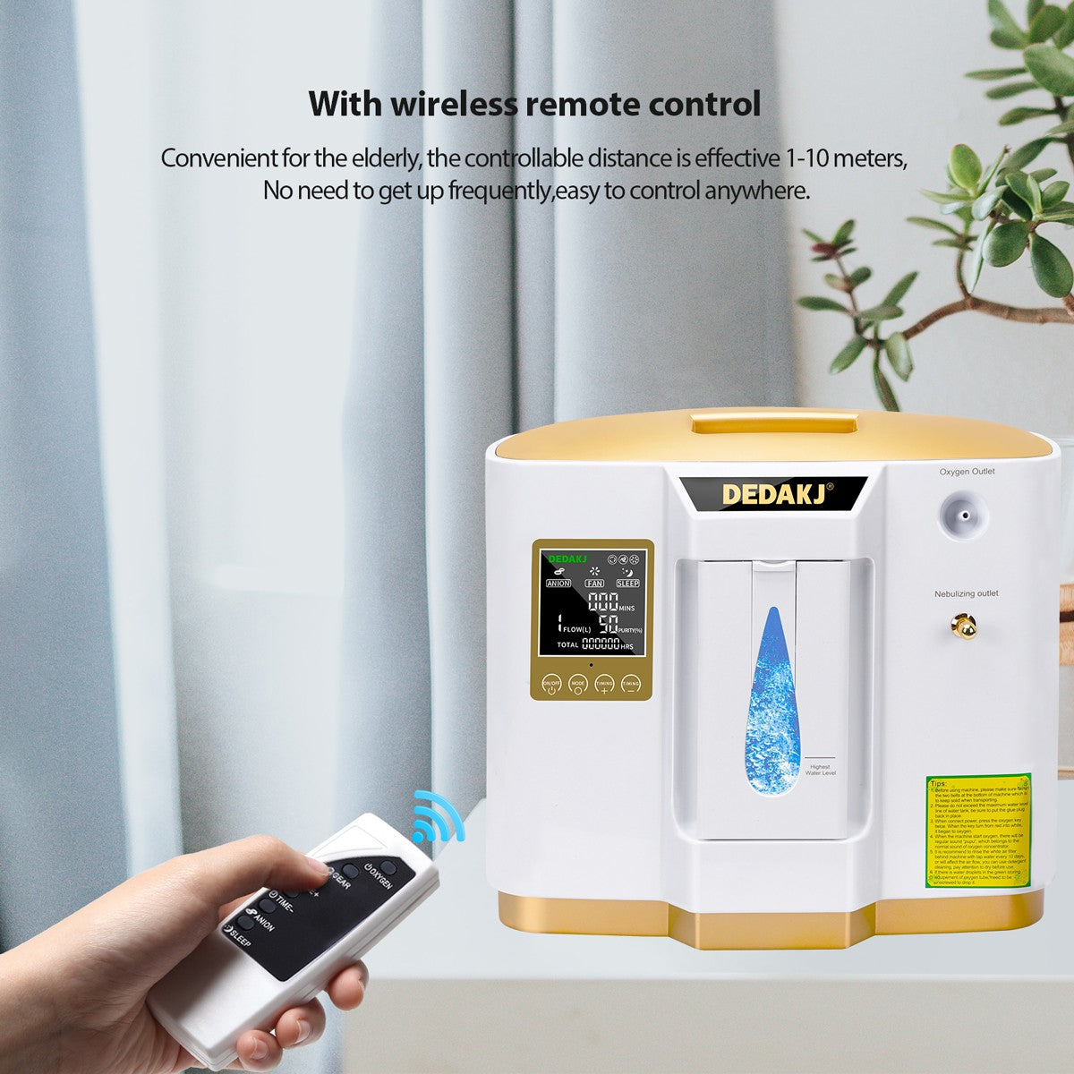 93% High Concentration 7L Home Medical Oxygen Concentrator With Nebulizer Function DEDAKJ DE-1LW Portable Mini Adjustable Oxygen Generator Continuous Flow O2 Machine