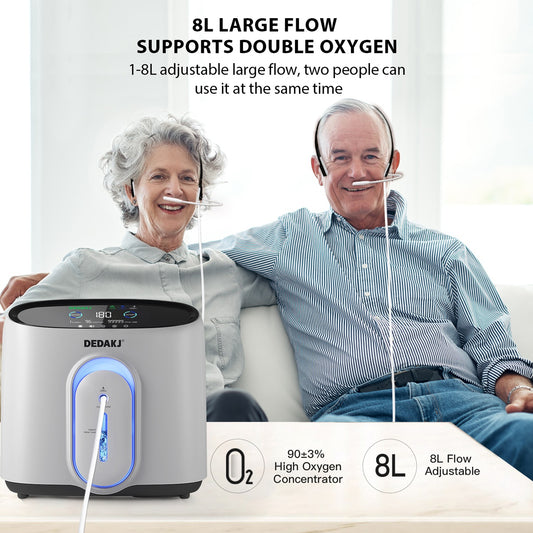 DEDAKJ Oxygen Concentrator 1-8L/min Adjustable 24 Hours Continuous flow 93% Purity Oxygen Concentrator Generator Low Noise ≤45dB DE-Q1W