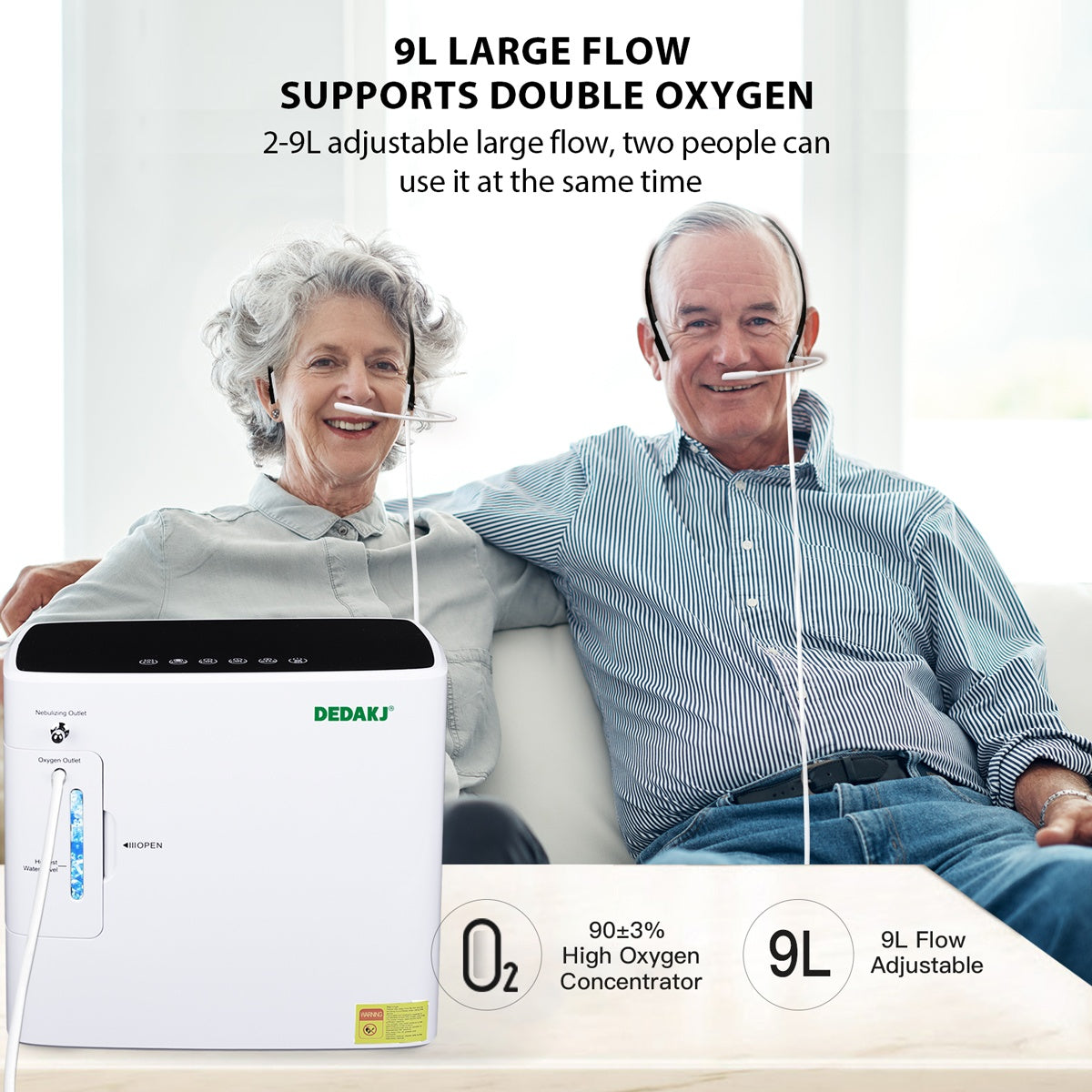 Powerful 2-9 Ltrs Home Portable Oxygen Concentrator DEDAKJ DE-2SW Oxygen Concentrator Continuous Flow 9 Liters Oxygen Making Machine