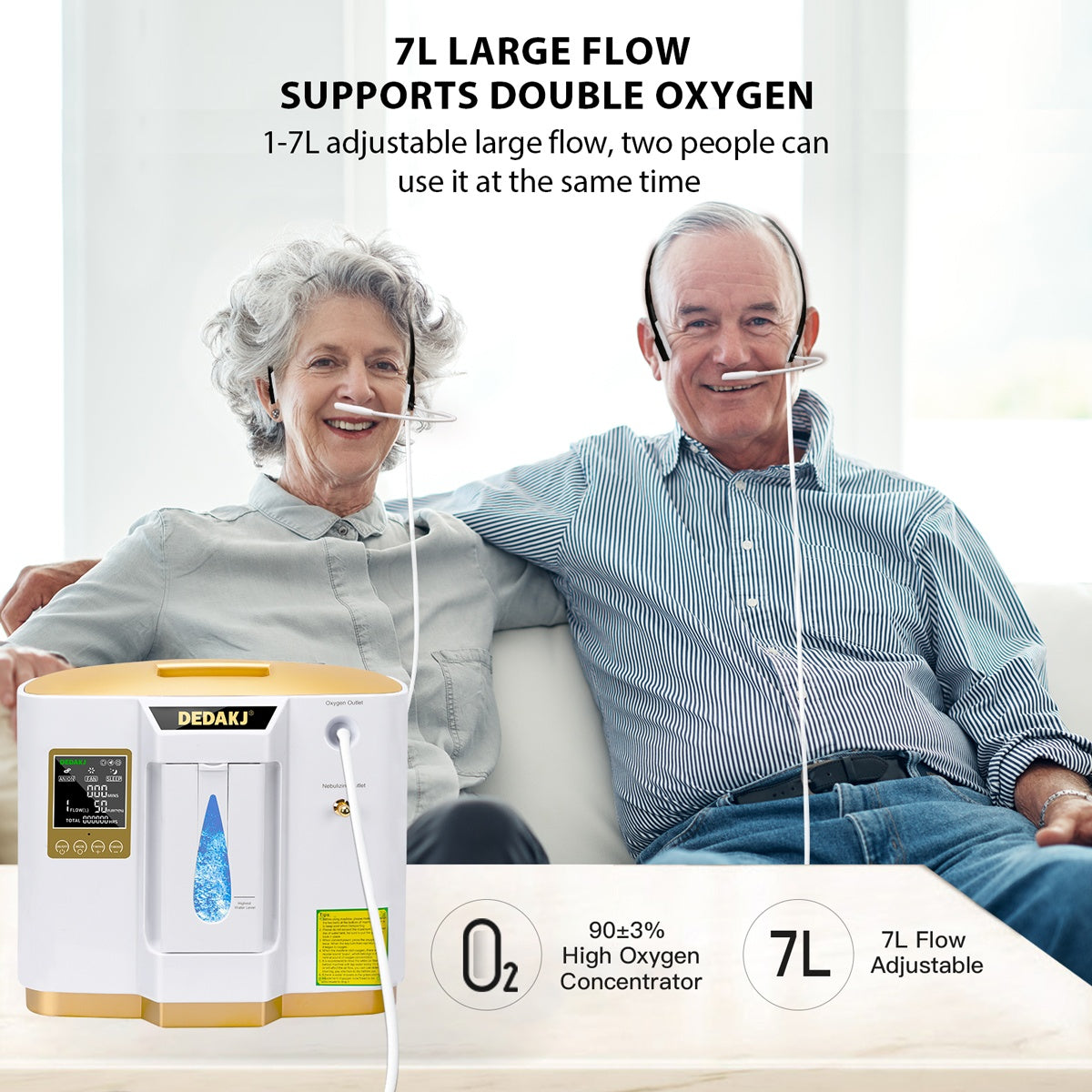 93% High Concentration 7L Home Medical Oxygen Concentrator With Nebulizer Function DEDAKJ DE-1LW Portable Mini Adjustable Oxygen Generator Continuous Flow O2 Machine