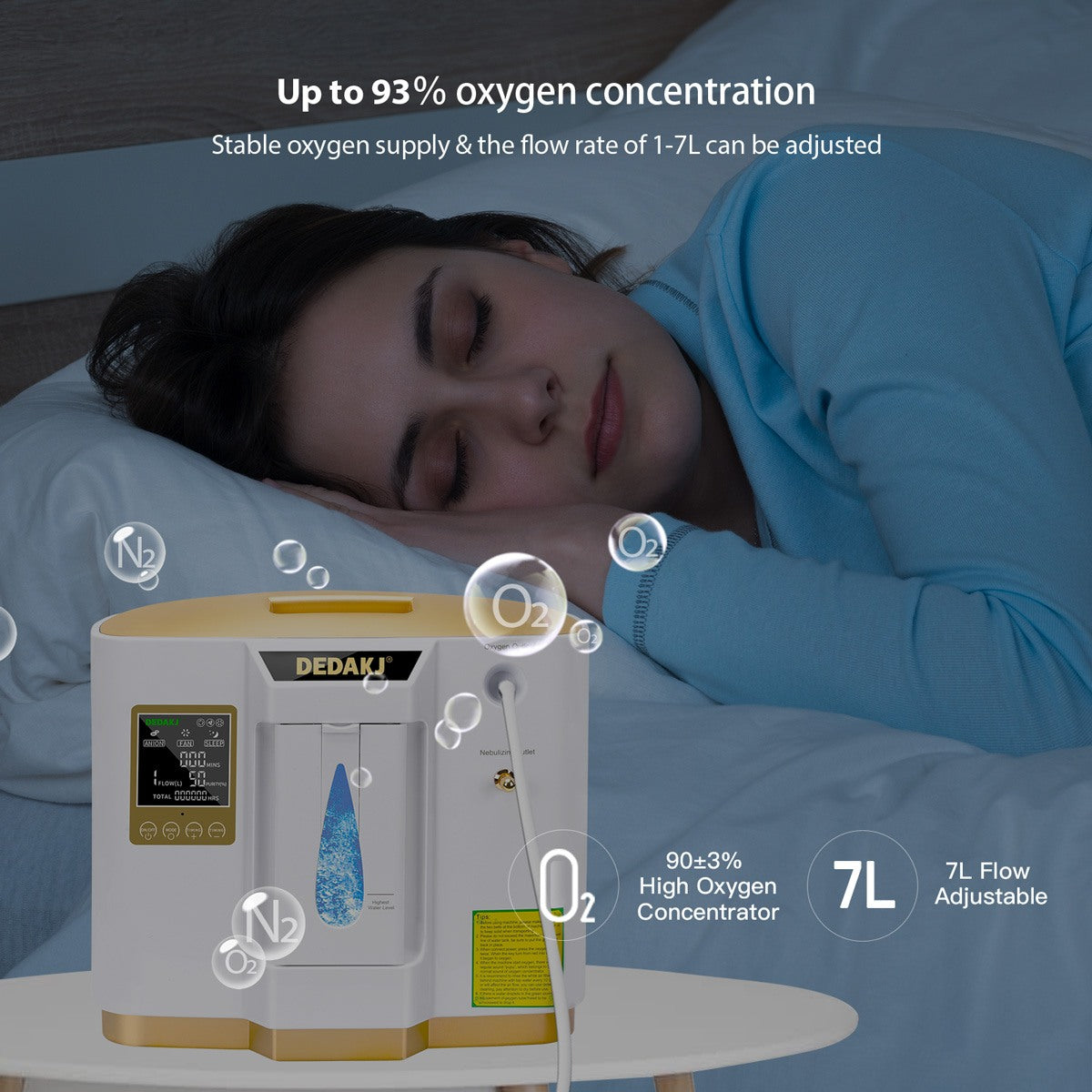 93% High Concentration 7L Home Medical Oxygen Concentrator With Nebulizer Function DEDAKJ DE-1LW Portable Mini Adjustable Oxygen Generator Continuous Flow O2 Machine