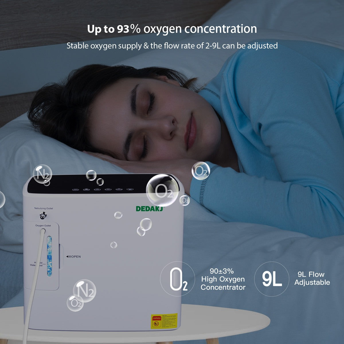 Powerful 2-9 Ltrs Home Portable Oxygen Concentrator DEDAKJ DE-2SW Oxygen Concentrator Continuous Flow 9 Liters Oxygen Making Machine