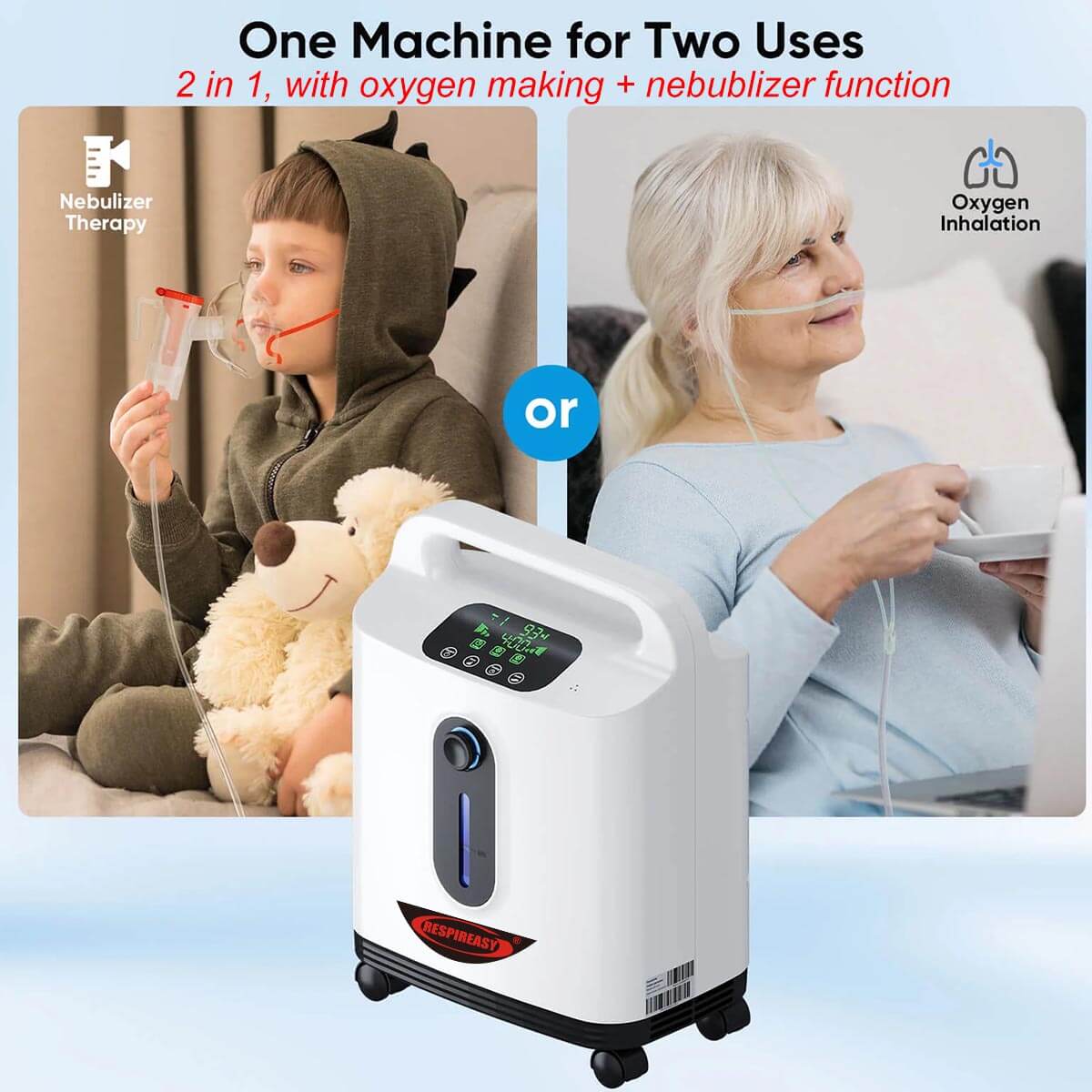 Equipo de oxígeno para salud RESPIREASY, máquina de oxígeno 2-9L / min, concentración de oxígeno 93% ± 3%, con control remoto, adecuado para el cuidado personal y viajes.