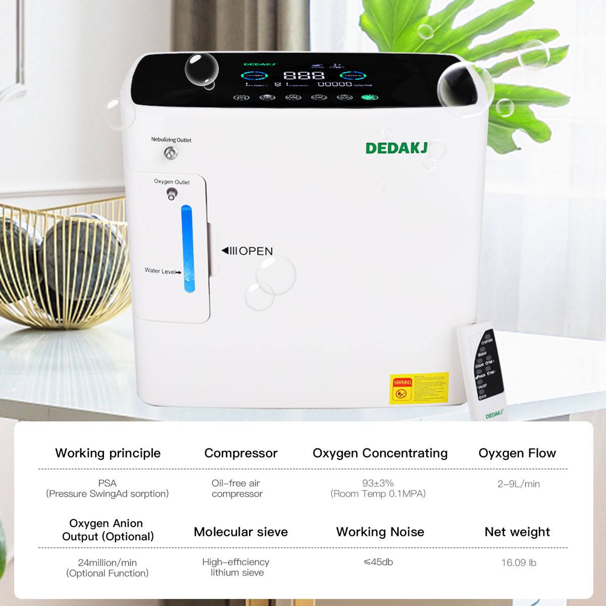 Powerful 2-9 Ltrs Home Portable Oxygen Concentrator DEDAKJ DE-2SW Oxygen Concentrator Continuous Flow 9 Liters Oxygen Making Machine