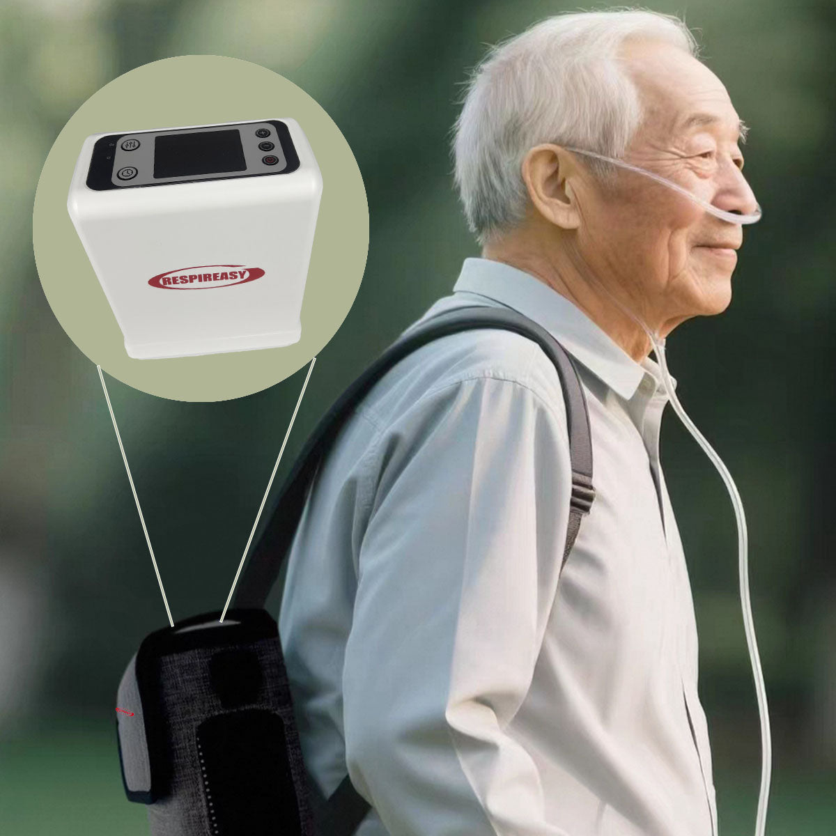 Concentrador de oxígeno portátil RESPIREASY de 6 l/min con 93 % de pureza y batería recargable para viajes.