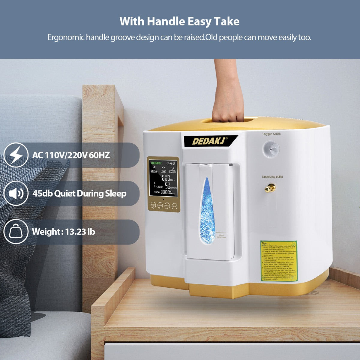93% High Concentration 7L Home Medical Oxygen Concentrator With Nebulizer Function DEDAKJ DE-1LW Portable Mini Adjustable Oxygen Generator Continuous Flow O2 Machine