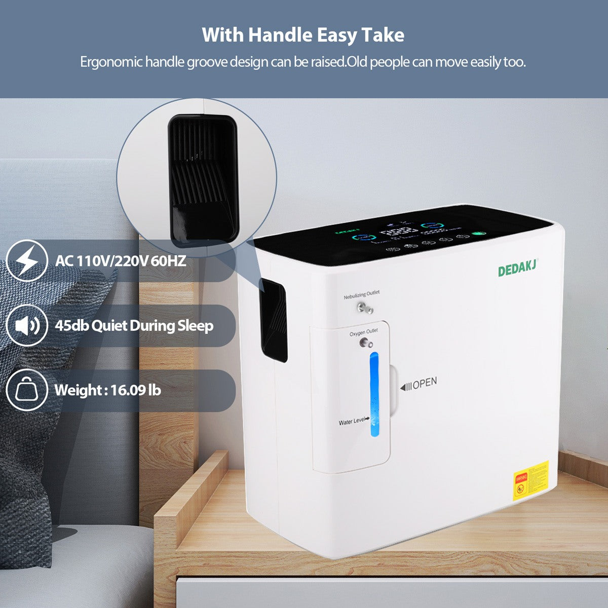 Powerful 2-9 Ltrs Home Portable Oxygen Concentrator DEDAKJ DE-2SW Oxygen Concentrator Continuous Flow 9 Liters Oxygen Making Machine
