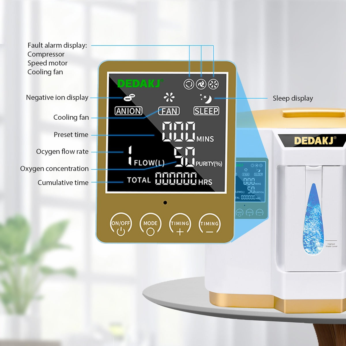 93% High Concentration 7L Home Medical Oxygen Concentrator With Nebulizer Function DEDAKJ DE-1LW Portable Mini Adjustable Oxygen Generator Continuous Flow O2 Machine
