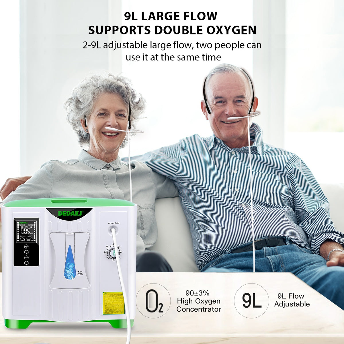 Compre una máquina de oxígeno 2L-9L de alta calidad Dedakj O2 Making Machine para el hogar 48 horas Generador de oxígeno Home Máquina de flujo continuo O2
