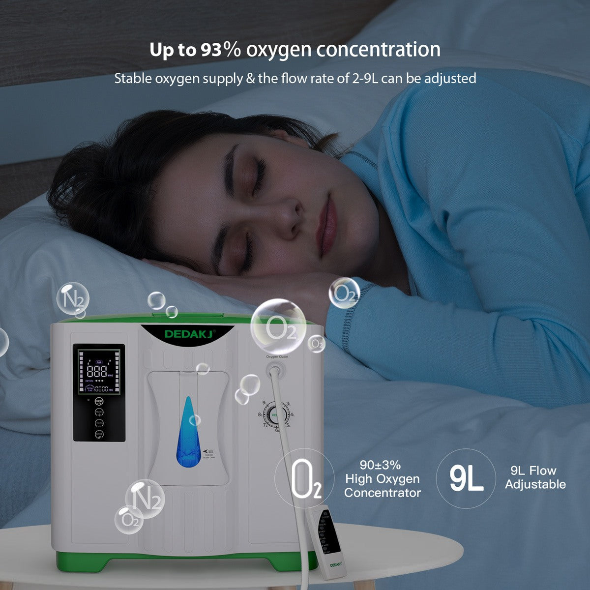 Compre una máquina de oxígeno 2L-9L de alta calidad Dedakj O2 Making Machine para el hogar 48 horas Generador de oxígeno Home Máquina de flujo continuo O2