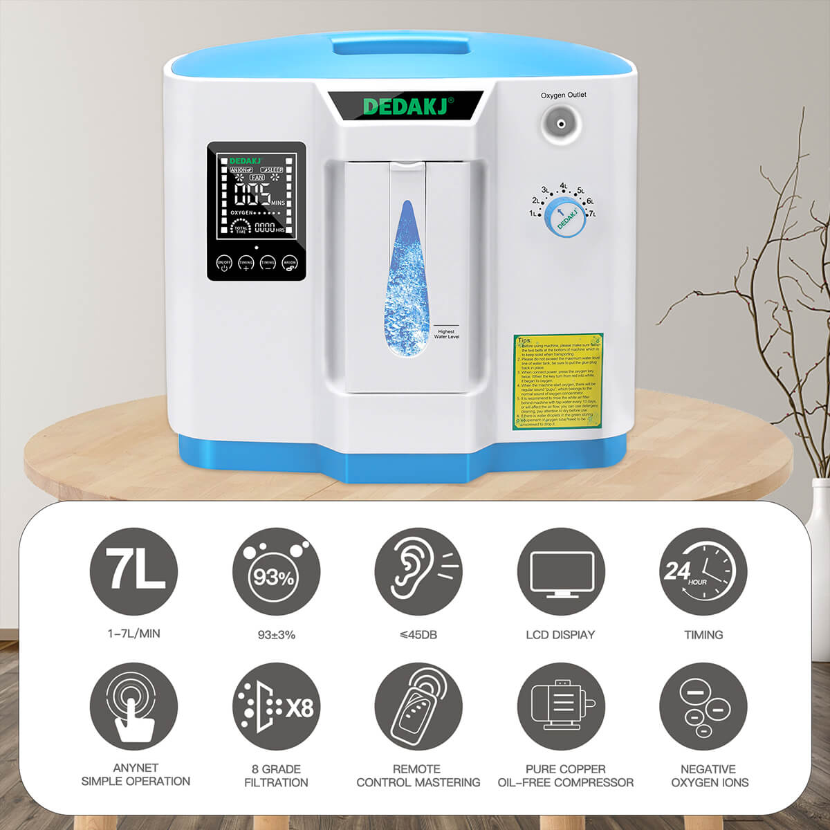DEDAKJ Home DE-1B Oxygen Concentrator Portable Oxygen Generator ddt 1a 1b Medical 1-7 liter Adjustable O2 Oxygen Machine 93% Oxygen Concentration