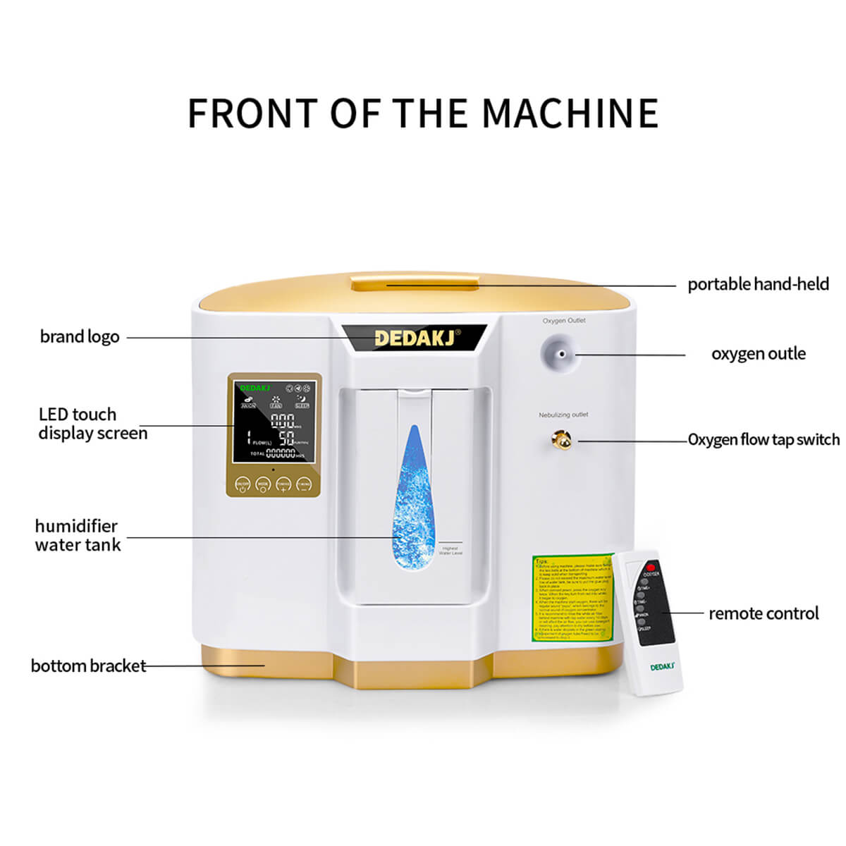 93% High Concentration 7L Home Medical Oxygen Concentrator With Nebulizer Function DEDAKJ DE-1LW Portable Mini Adjustable Oxygen Generator Continuous Flow O2 Machine