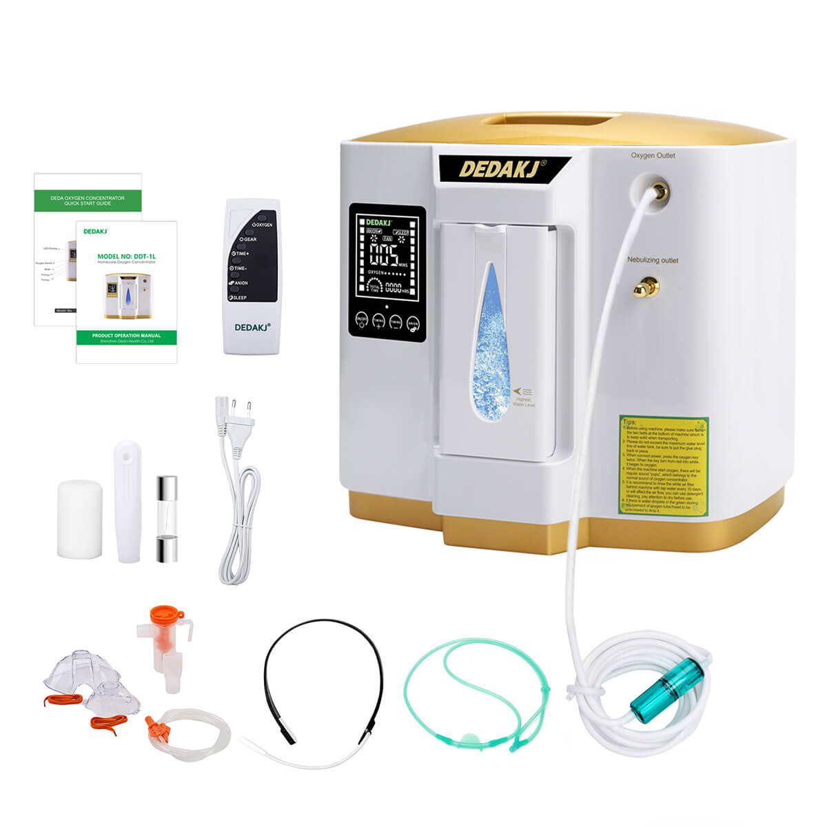 93% High Concentration 7L Home Medical Oxygen Concentrator With Nebulizer Function DEDAKJ DE-1LW Portable Mini Adjustable Oxygen Generator Continuous Flow O2 Machine