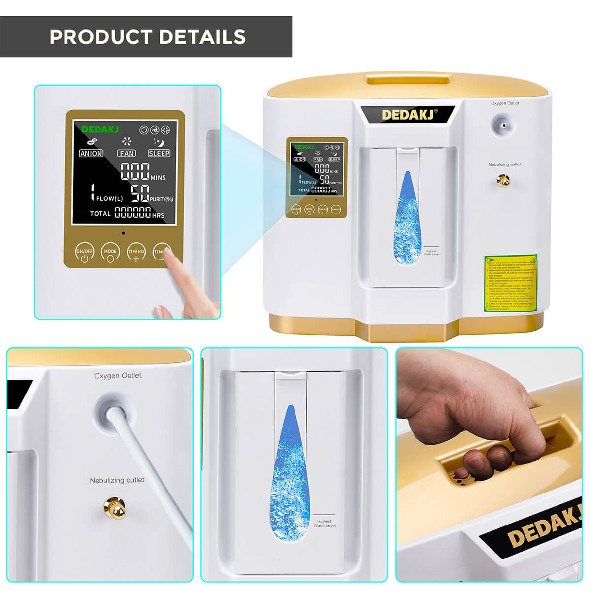 93% High Concentration 7L Home Medical Oxygen Concentrator With Nebulizer Function DEDAKJ DE-1LW Portable Mini Adjustable Oxygen Generator Continuous Flow O2 Machine