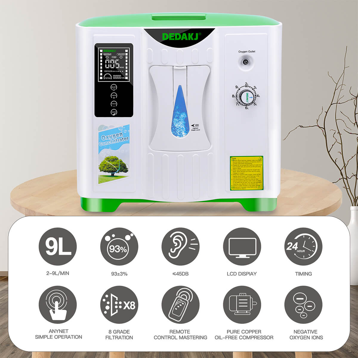 Compre una máquina de oxígeno 2L-9L de alta calidad Dedakj O2 Making Machine para el hogar 48 horas Generador de oxígeno Home Máquina de flujo continuo O2