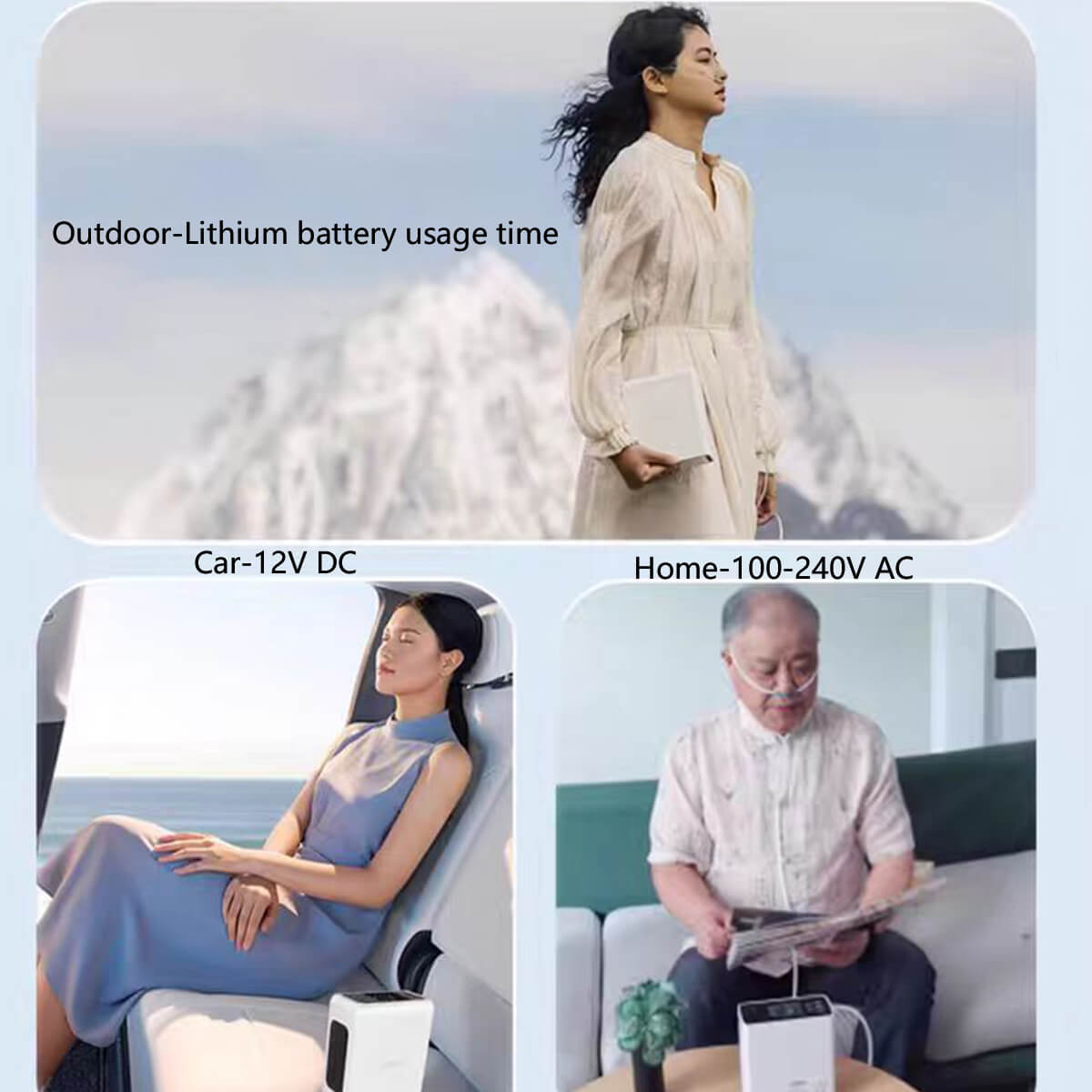 Concentrador de oxígeno portátil RES con flujo ajustable (1–6 L/min)