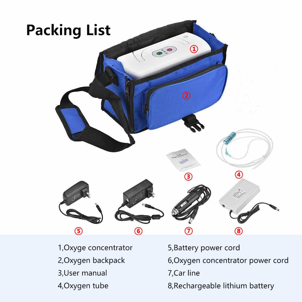 Concentrador de oxígeno portátil de 3L para viajes y automóvil - Máquina O2 portátil Accesorios de generador de oxígeno pequeño y mochila
