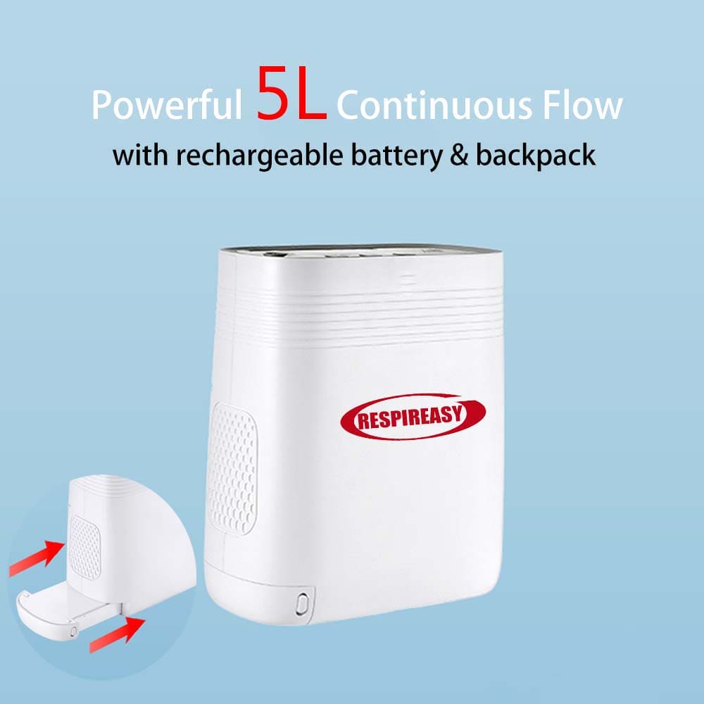 Concentrador de oxígeno de flujo continuo de 5 l/min, máquina recargable (2025), generador portátil para producir O2, ideal para viajes en avión y coche.