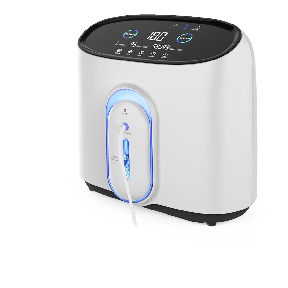Concentrador de oxígeno deDakj 1-8L/min ajustable 24 horas flujo continuo 93% Generador de concentrador de oxígeno Bajo ruido ≤45db DE-Q1W