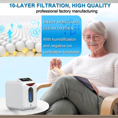 Concentrador de oxígeno RESPIREASY, generador de oxígeno RE-E1L ajustable de 1 a 8 L/min, oxigenador de alta pureza del 93 ± 3 % para uso doméstico y de viaje, generador de oxígeno O2 de gran capacidad para el cuidado personal. 