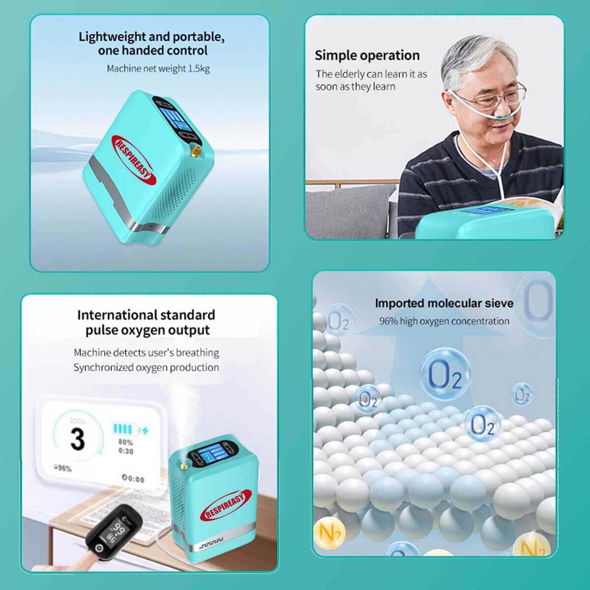 DEDAKJ Mini Portable Oxygen Concentrator 7Liters Adjustable Oxygen Generator O2 Concentration 93% Purity Removable Lithium Battery