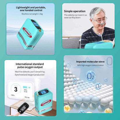 DEDAKJ Mini Portable Oxygen Concentrator 7Liters Adjustable Oxygen Generator O2 Concentration 93% Purity Removable Lithium Battery