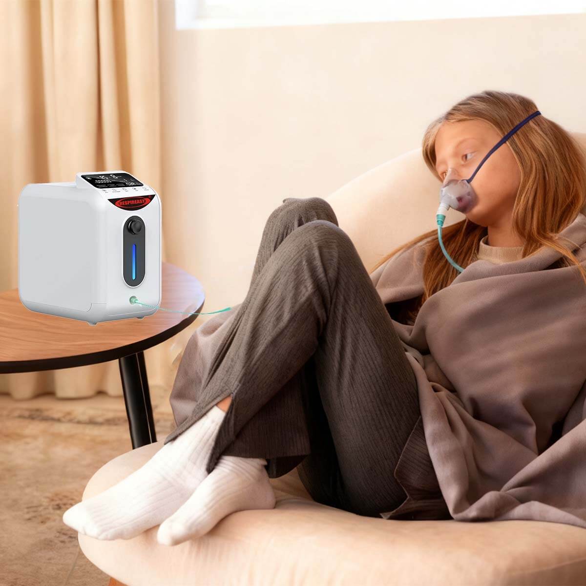 Concentrador de oxígeno portátil para el hogar RESPIREASY RE-E1L, salida de alta concentración, 1–8 L/min