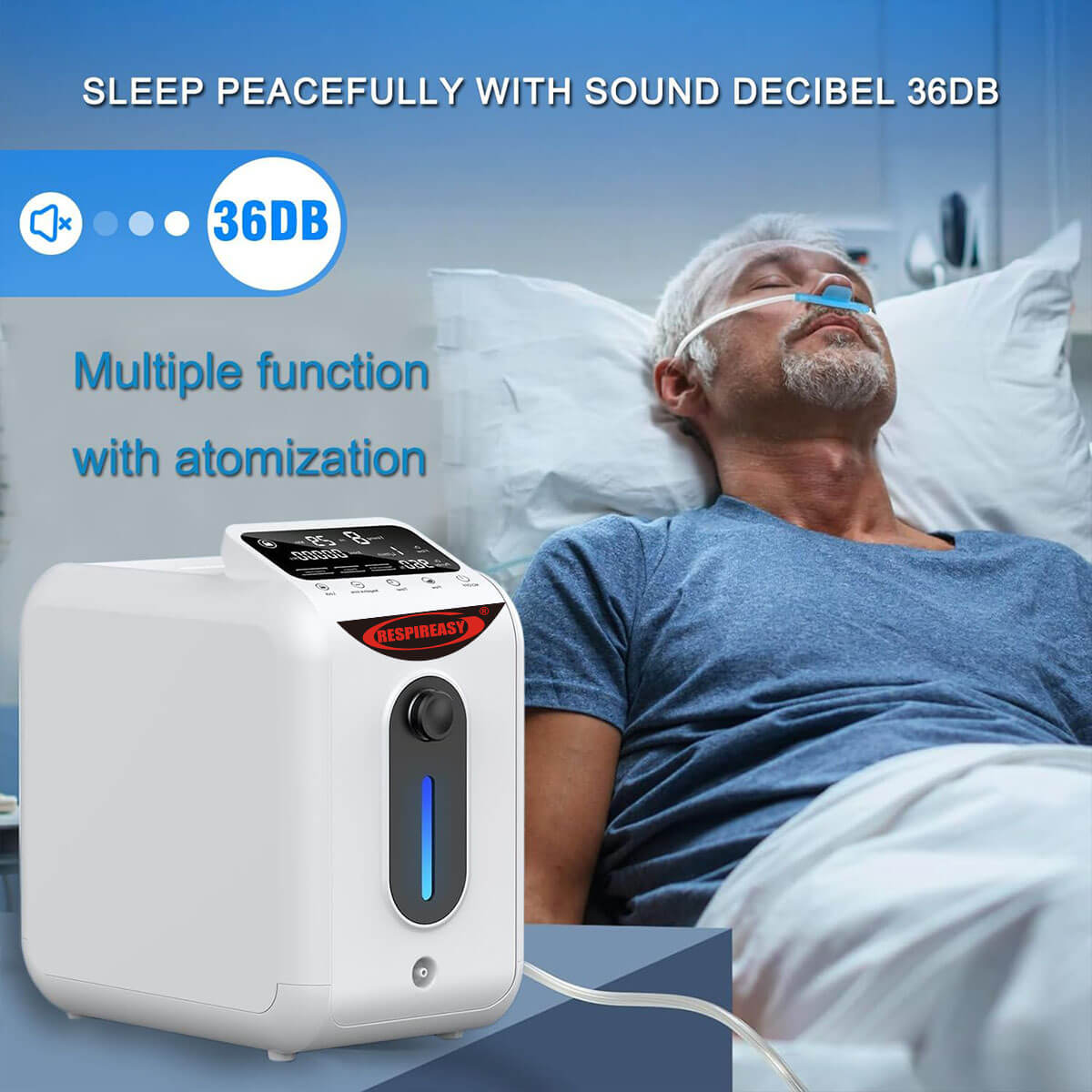 Concentrador de oxígeno RESPIREASY, generador de oxígeno RE-E1L ajustable de 1 a 8 L/min, oxigenador de alta pureza del 93 ± 3 % para uso doméstico y de viaje, generador de oxígeno O2 de gran capacidad para el cuidado personal. 