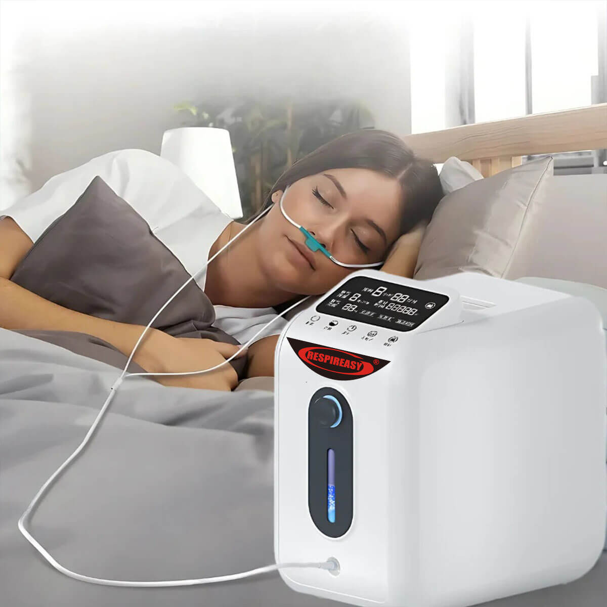 Concentrador de oxígeno RESPIREASY, generador de oxígeno RE-E1L ajustable de 1 a 8 L/min, oxigenador de alta pureza del 93 ± 3 % para uso doméstico y de viaje, generador de oxígeno O2 de gran capacidad para el cuidado personal. 