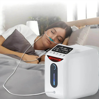 Concentrador de oxígeno RESPIREASY, generador de oxígeno RE-E1L ajustable de 1 a 8 L/min, oxigenador de alta pureza del 93 ± 3 % para uso doméstico y de viaje, generador de oxígeno O2 de gran capacidad para el cuidado personal. 