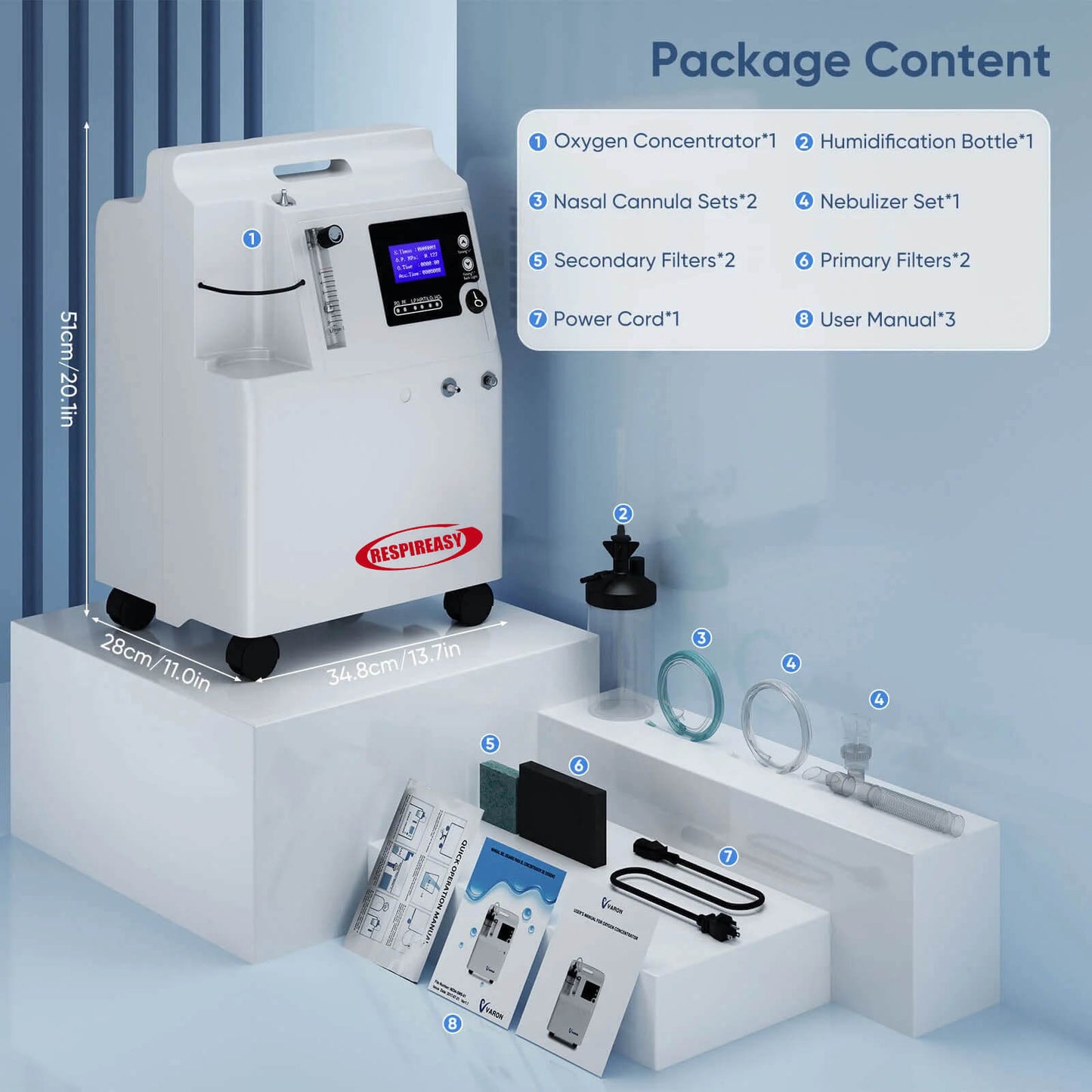RespirEasy FDA Medical Grade 5L Home Oxygen Concentrator DEDAKJ with Nebulizer Function – Quiet, Continuous Flow Oxygen Machine for Elderly COPD