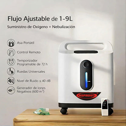 Concentrador de oxígeno para uso doméstico, silencioso, suministro continuo de oxígeno, ajustable de 1 a 9 l.