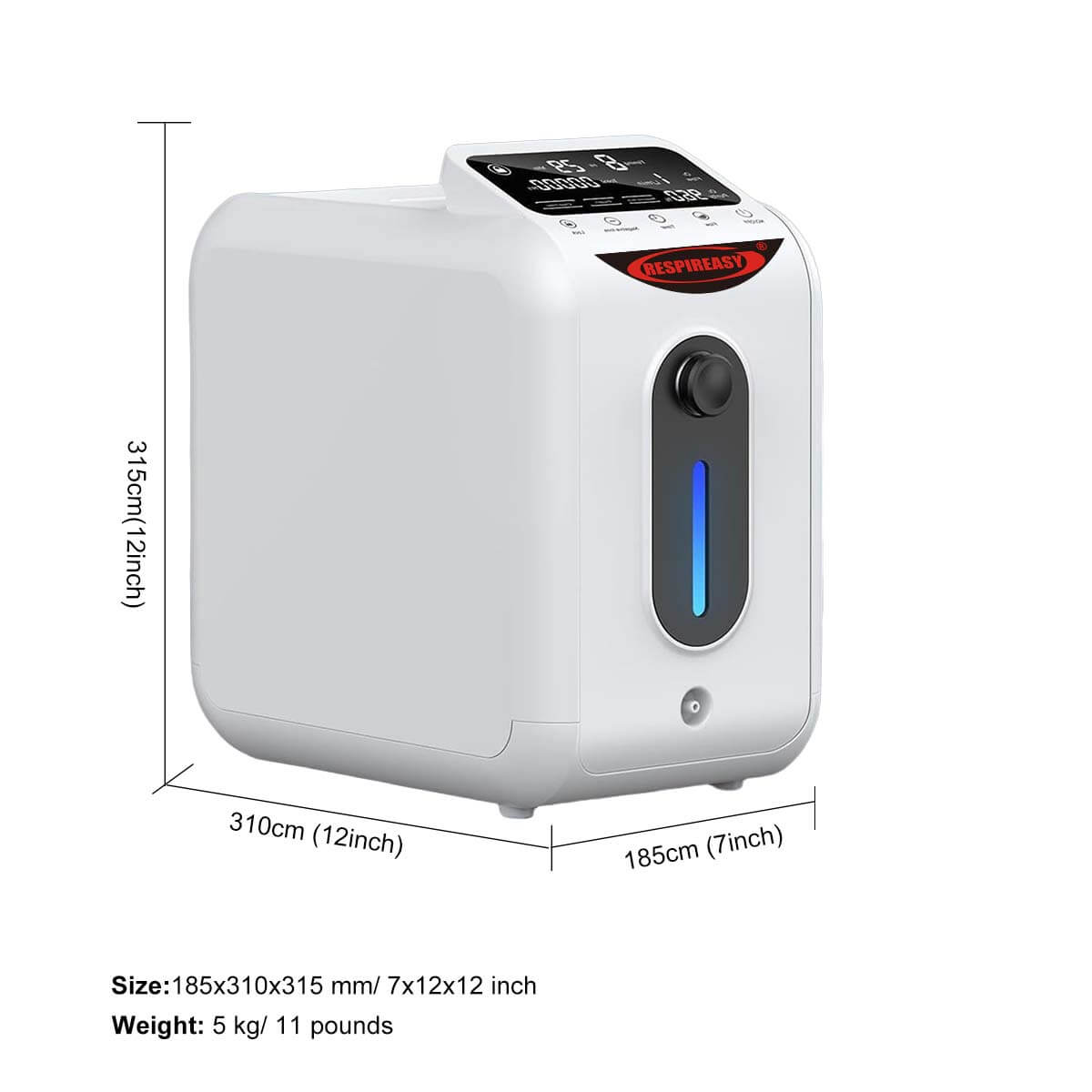 Concentrador de oxígeno RESPIREASY, generador de oxígeno RE-E1L ajustable de 1 a 8 L/min, oxigenador de alta pureza del 93 ± 3 % para uso doméstico y de viaje, generador de oxígeno O2 de gran capacidad para el cuidado personal. 