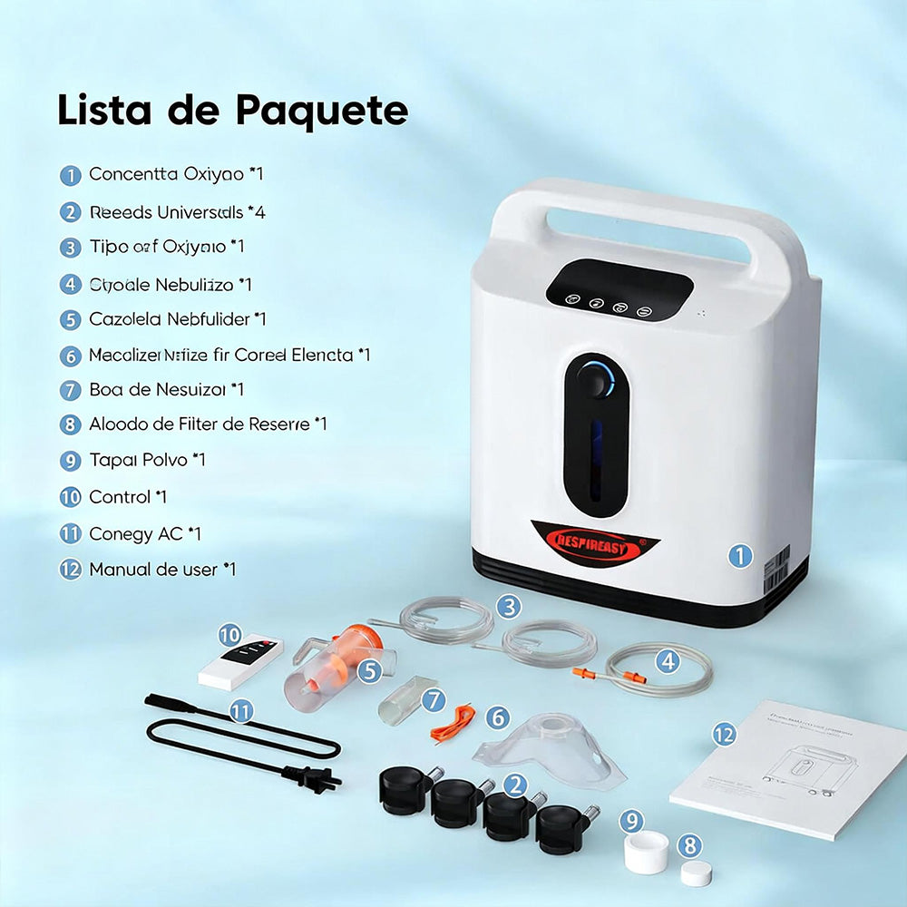 Concentrador de oxígeno para uso doméstico, silencioso, suministro continuo de oxígeno, ajustable de 1 a 9 l.