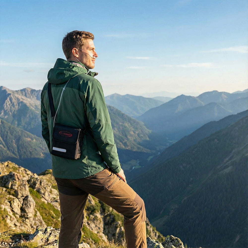 Concentrador de oxígeno portátil RESPIREASY de 6 l/min con 93 % de pureza y batería recargable para viajes.