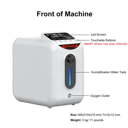 Concentrador de oxígeno RESPIREASY, generador de oxígeno RE-E1L ajustable de 1 a 8 L/min, oxigenador de alta pureza del 93 ± 3 % para uso doméstico y de viaje, generador de oxígeno O2 de gran capacidad para el cuidado personal. 