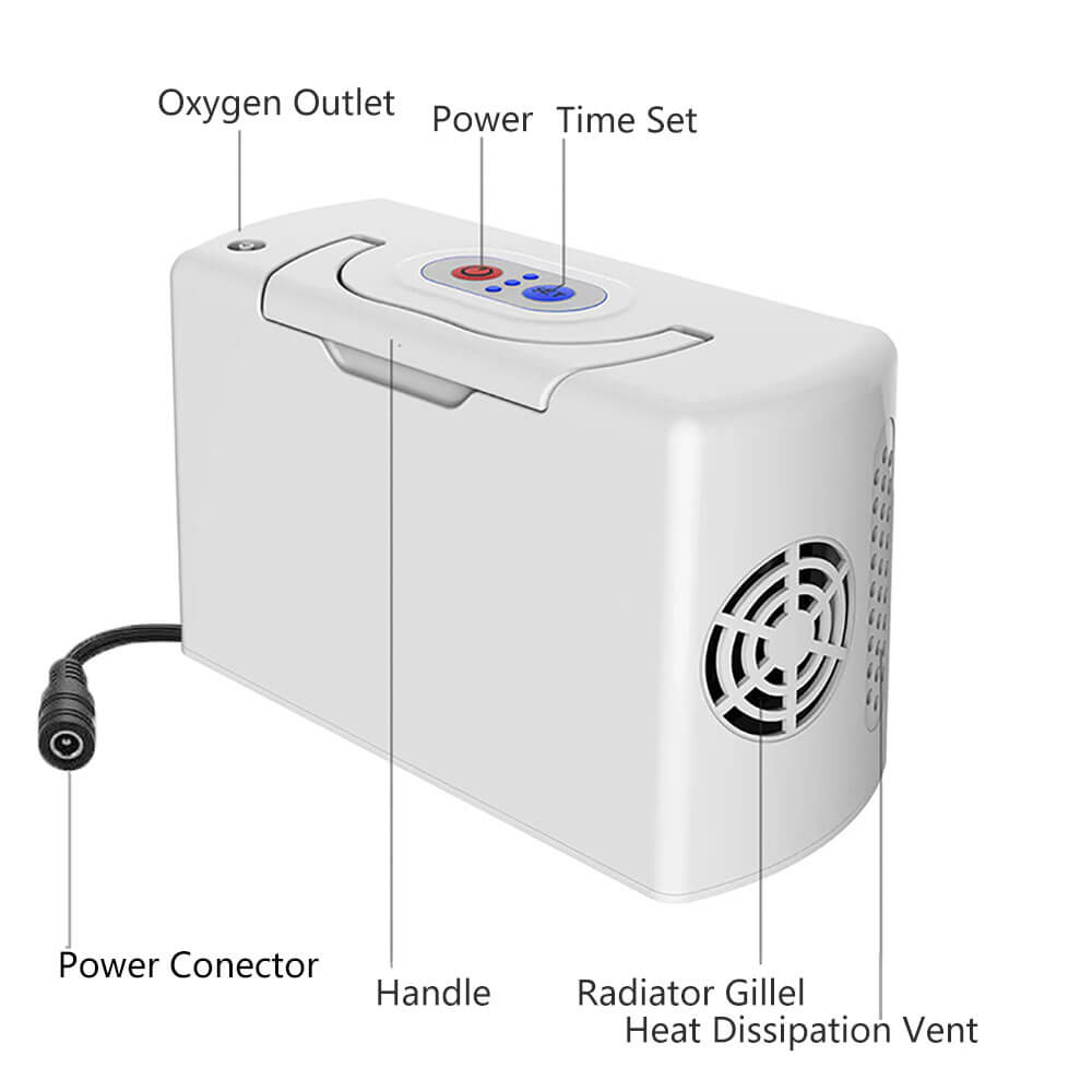 Travel Use Oxygen Generator Continuous Flow Oxygen Concentrator Portable Lightweight Medical 3L Oxygen Machine with Removable Lithium Battery for Travel Carrying