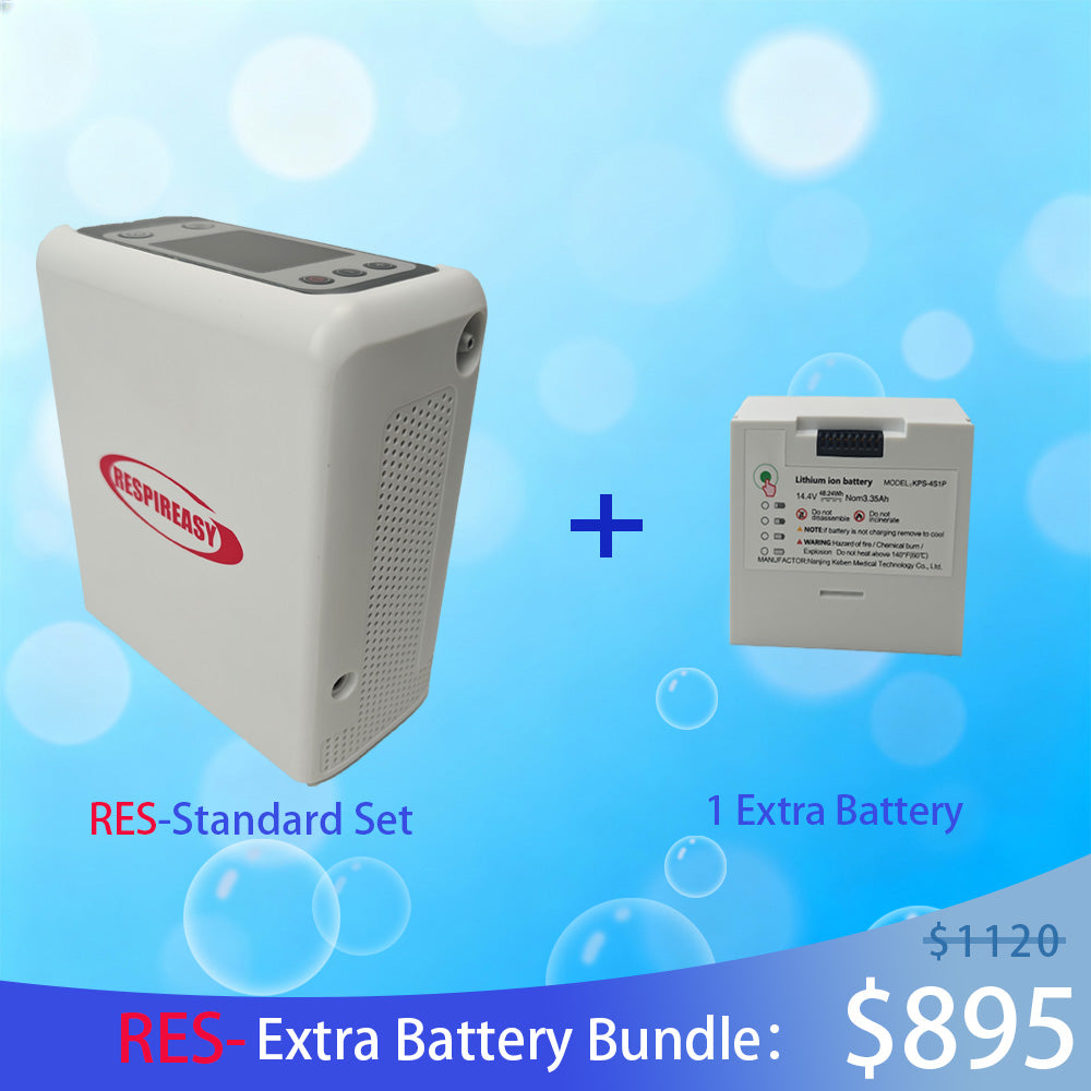 Concentrador de oxígeno portátil RESPIREASY de 6 l/min con 93 % de pureza y batería recargable para viajes.