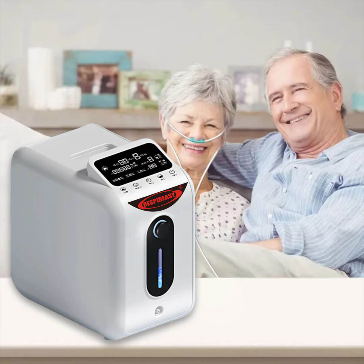 Concentrador de oxígeno RESPIREASY, generador de oxígeno RE-E1L ajustable de 1 a 8 L/min, oxigenador de alta pureza del 93 ± 3 % para uso doméstico y de viaje, generador de oxígeno O2 de gran capacidad para el cuidado personal. 