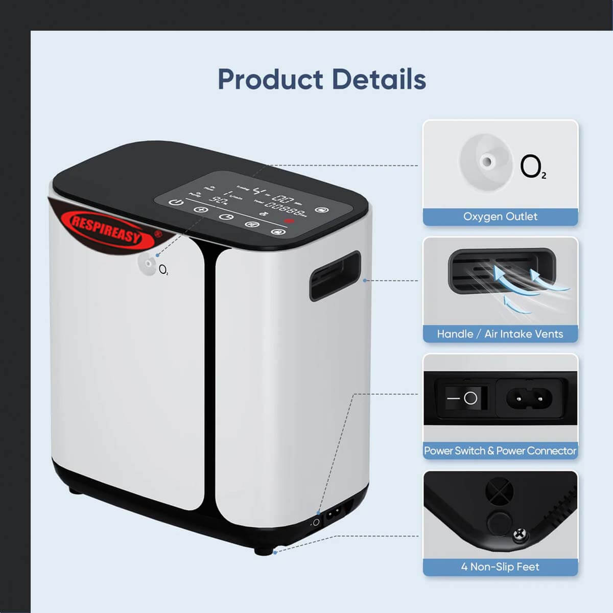 RespirEasy New Flagship Oxygen Concentrator 1-8 Liter Adjustable Oxygen Generator Low Noise Portable Home O2 Machine Smart Oxygen Machine With Complete Accessories 95% Home and Travel Oxygen Concentrator