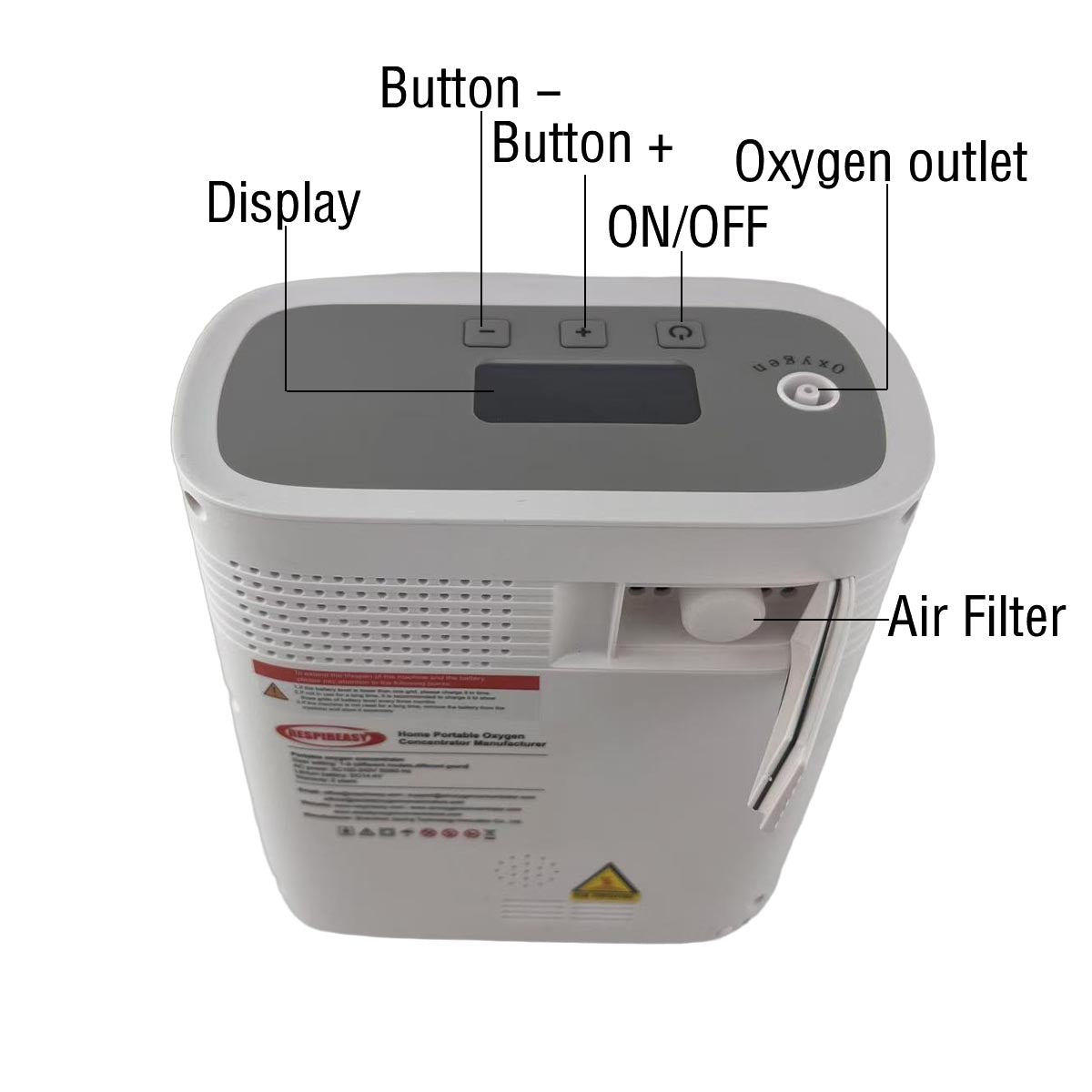 Concentrador de oxígeno para terapia personal de flujo continuo de 5 litros, generador de oxígeno portátil para exteriores con batería. 