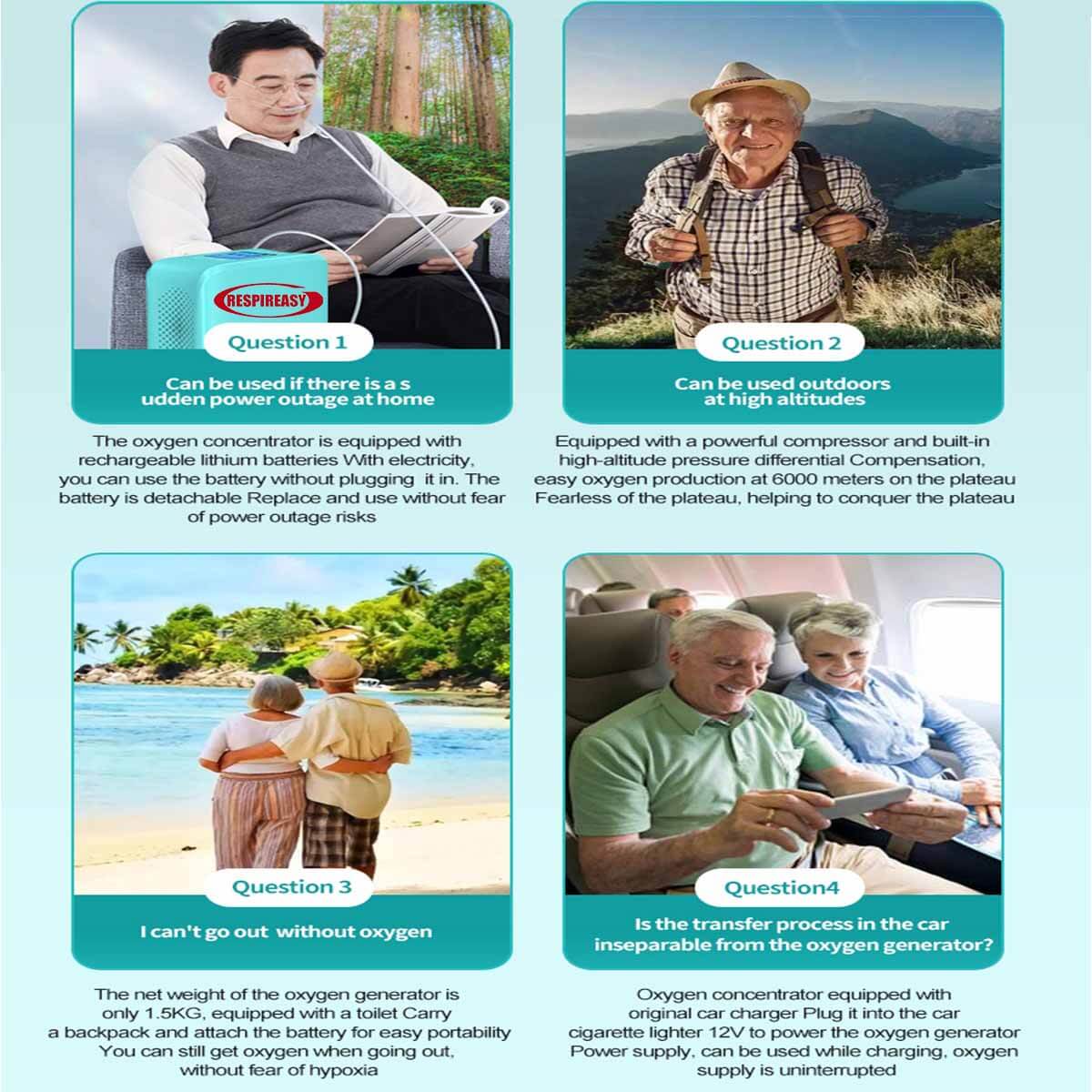 Portable Home Oxygen Concentrator, 1-7L Adjustable Oxygen Generator, 93% High Purity, Travel O2 Machine, Includes Carrying Case and Backpack